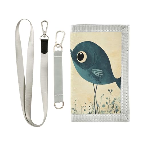 FOLIOSA Kids Wallet for Boys Girls Fish Bird Print Youth Wallet with Zipper Pocket Card Holders, Novelty Wallet 4.9×2.9 in