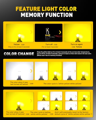 Image of AUXITO H11 H8 H9 LED Switchback Bulb, 6500K Cool White & 3000K Amber Yellow, 50000LM Brighter Ultra-Bright, Plug N Play, Long Lifespan, No Flicker, 99% Compatibility, 2PCS