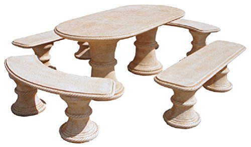 CONJUNTO DE MESA EN PIEDRA OVAL 194cm. MOD.SAUCE