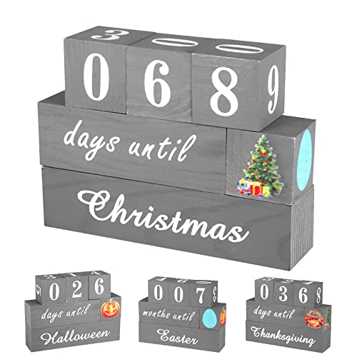 Christmas Countdown Blocks, Wooden Christmas Countdown Calendar, Halloween Countdown Calendar, Reversible Countdown Calendar To Christmas, Halloween, Thanksgiving, Easter Decor, Home Party Office Desk Decoration Gift #TOP5