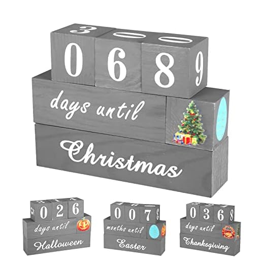 Christmas Countdown Blocks, Wooden Christmas Countdown Calendar, Halloween Countdown Calendar, Reversible Countdown Calendar to Christmas, Halloween, Thanksgiving, Easter Decor, Home Party Office Desk Decoration Gift