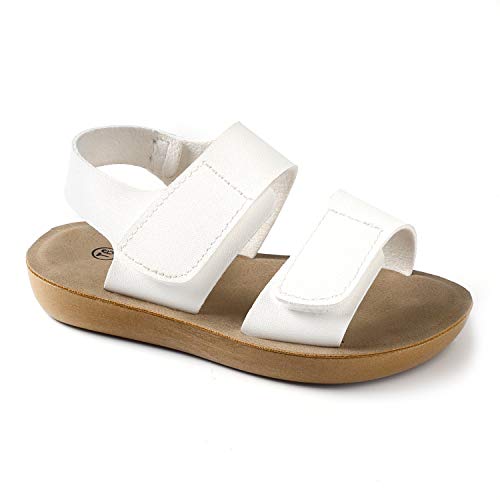 Trary Kidâ€™s Double Adjustable Strap/Buckle Closure Flat Sandals (Toddler) Shiny White T7