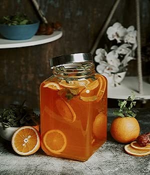 HIRVALL3000ml Glass Jar Airtight Lid, Rubber Band - Wide Mouth Easy Clean - Dishwasher Safe - Kombucha, Kefir, Canning, Sun Tea, Fermentation Clear Glass (Set of 2)
