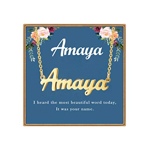 Ldurian Custom Name Necklace, Amaya Name Plate Pendant Necklace Pre Gifts, Charm Necklaces Jewelry for Birthday Anniversary