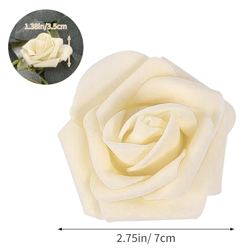 Image of 100Pcs Realistic Champagne Artificial Rose Flower Heads, Fake Champagne Foam Roses for DIY Wedding Decorations Baby Shower Centerpieces Home Party Valentine's Day Mother's Day Decor