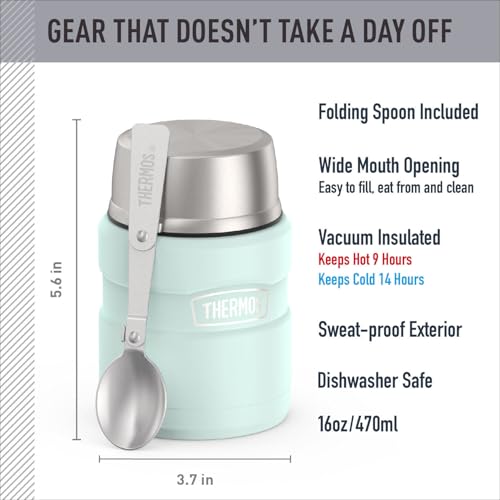 Image of THERMOS Stainless King Vacuum-Insulated Food Jar with Spoon, 16 Ounce, Matte Light Blue