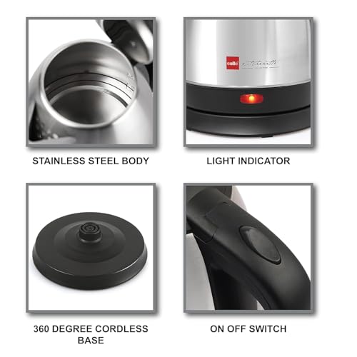 Image of CELLO Quick Boil Electric Kettle 1.5 Liters, 1350 Watts | Premium Stainless Steel, Double Wall Vacuum Insulated, 360 Degree Cordless Operation, Light Indicator | Electric Kettle For Boiling Hot Water