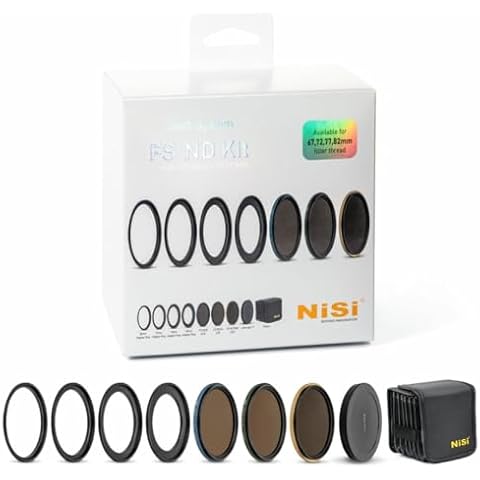 NiSi 67mm-82mm Swift FS ND Filter Kit - Full Spectrum Neutral Density ND8 (3 Stop), ND64 (6 Stop), ND1000 (10 Stop) - 82mm Swift System Press-On Filters with 67mm/72mm/77mm/82mm Thread Adapters Cover