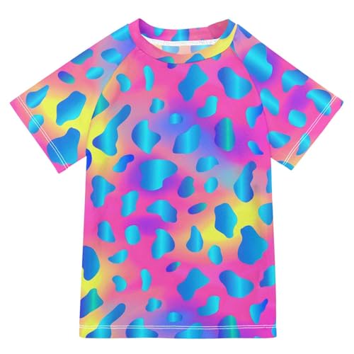 ALAZA Kids Rash Guard Boys Toddler Swim Shirts Short Sleeve Rainbow Leopard UPF 50+ 3T