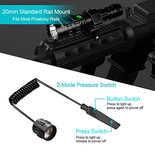 Garberiel 2 in 1 L2 LED Flashlight with Picatinny Rail Mount - 5 Modes 3000 Lumens Bright Flashlight USB Rechargeable Waterproof Scout Light Torch Light