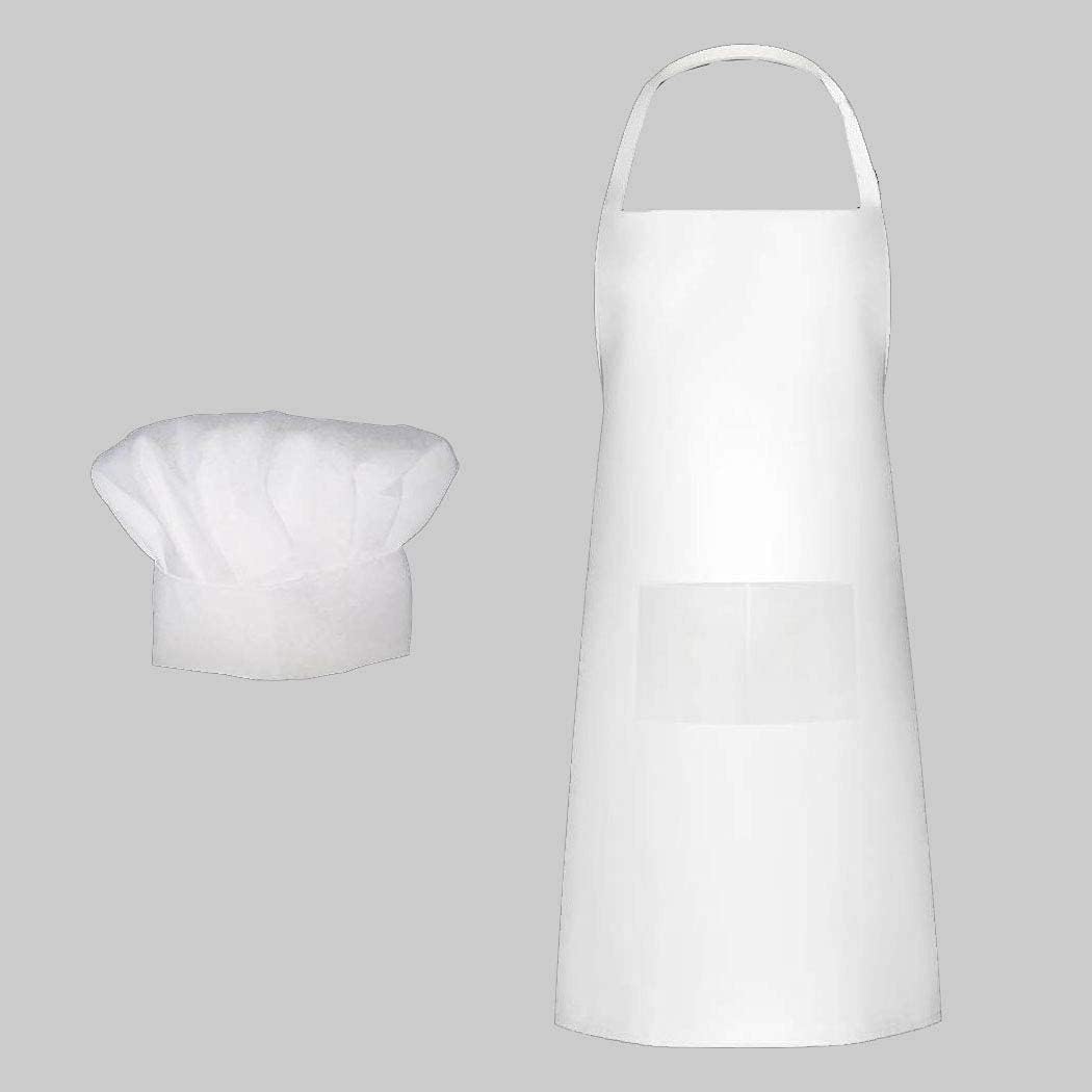 White Chef hat and Apron for Adults Men Women, Cooking Grilling BBQ Kitchen Chef Apron and Butcher Hat Set (1, White) - Image 5