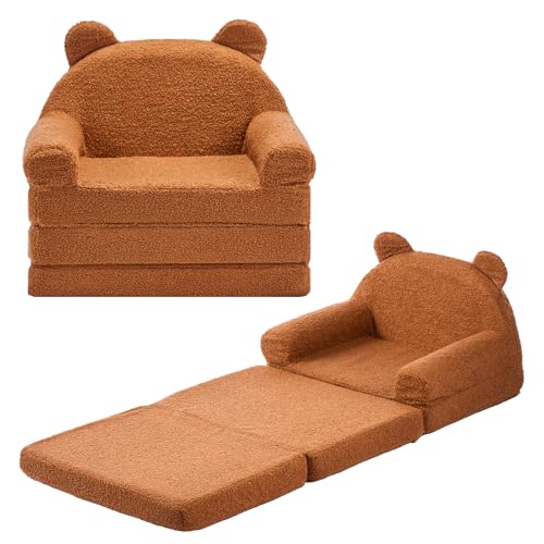 VEVOR Fauteuil pour Enfants Convertible 2-en-1, Canapé-lit Pliable et Moelleux, avec Accoudoirs, en Éponge 28D et Polaire Bouclette, Sofa Tout-Petits pour Chambre...