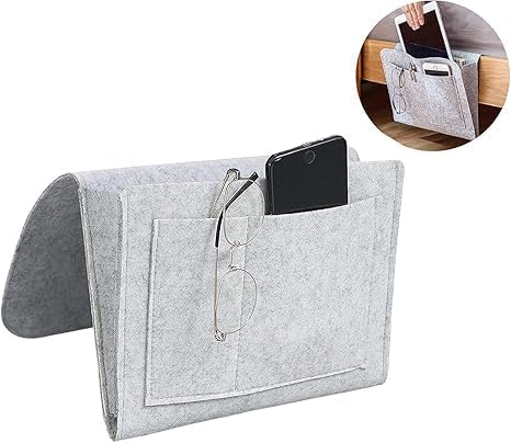 NISHIV Bed Organizer Storage Inside with 5 Pockets and Charging Cable Hole for Organizing Tablet Pocket Hanging Storage Organizer Sofa Desk Hanging Organizer Bedside Pocket Caddy (GREY)