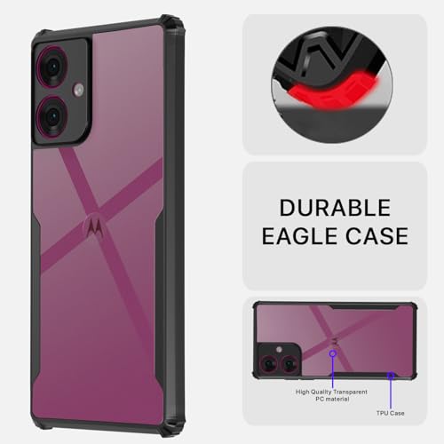 Image of Pikkme Crystal Clear Transparent Back Cover | Ultra Hyrbid | Full Camera Protection | Raised Edge | Bumper Case for Moto G55 5G (Black)