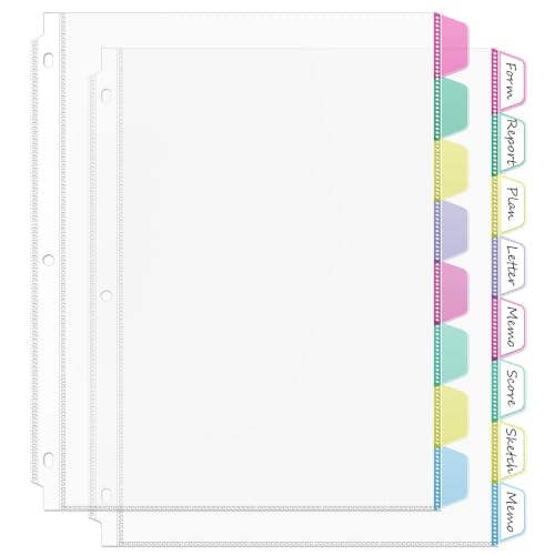 HABGP16PCS/2 Set 3 Ring Clear Binder Dividers with Tabs 8.5 x 11 8 Tabs Binder Dividers with Pockets Clear Page Protectors Index Dividers for 3 Ring Binder Heavy Duty Plastic Sheet Protectors