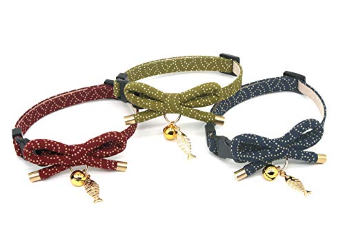 PetSoKoo Bowtie Christmas Cat Collar with Bell. Stylish Bowknot with Fish Bone Charm. Safety Breakaway, Light Weight, Soft