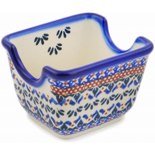 Authentic Polish Pottery Sugar Packet Holder in Blue Cress Design Handmade in Boles?awiec Poland by Ceramika Bona + Certificate of Authenticity