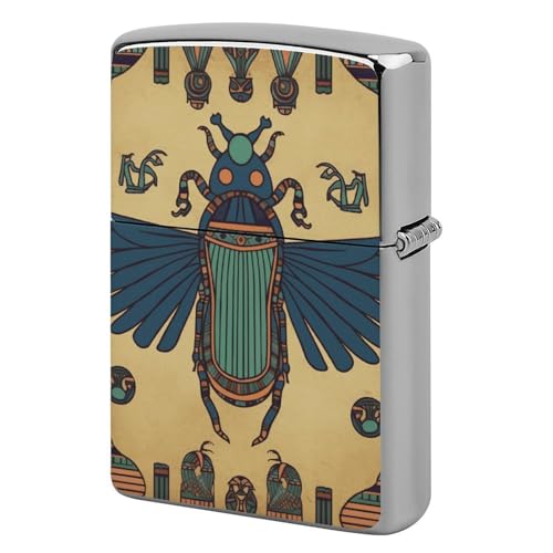 Étui briquet scarabée égyptien en métal robuste, protection vintage durable