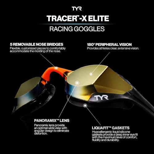 Image of TYR Tracer-X Elite Racing Swim Goggles, Silver /Red Mirrored