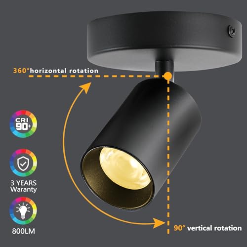 Image of Black Surface Mounted LED Ceiling Spotlight Directional Spot Lights Indoor Bright Can Accent Fixture for Living Room Bedroom - CRI92 Flicker Free 7W 560LM 3000K Warm White (Driver includ)
