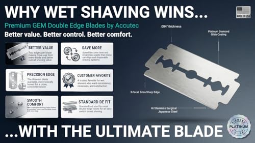 Image of Personna GEM Platinum Diamond Glide Double Edge Razor Blades, 100 Count, Surgical-Grade Stainless Steel Safety Razor Blades for Smooth Wet Shaving