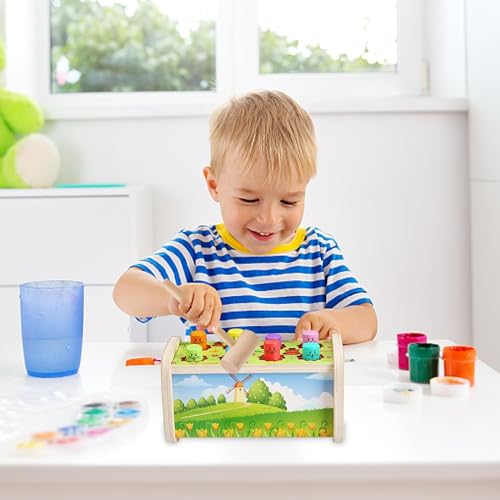 Montessori Spielzeug Hammer Spiel, Hammerspiel für Kinder ab 1 Jahre, Langlebiges Holzspielzeug mit 1 Holzhammer, Hämmerchenspiel, Holz Klopfspiel Geschenk ab 12 Monate Junge Mädchen