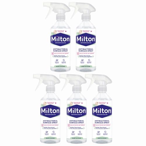 Image of Milton Antibacterial Surface Spray 500ml Pack of 5 Sterilising Fluid Antiseptic Cleaner Kitchen Worktops Fridge Desinfecant with Welari Thank You Card | (5pack) (2500ml)