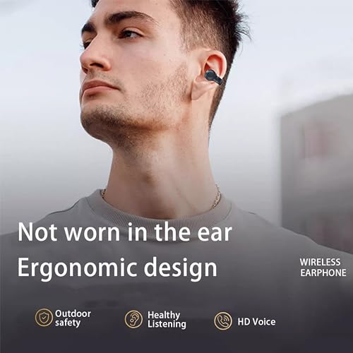 MAcnas Wireless Earbuds Open Ear Clip Headphones Air Conduction Headphones LED Power Display Earphones Sport Bluetooth 5.3 Headphones (Black)