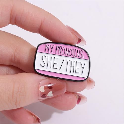 Image of zhanghaoran 4Pcs MY PRONOUNS HE /THEY Enamel Pins Third-Person Pronoun Brooches Lapel Pins Badges Clothes Hat Bags Accessories Jewelry Gift, White