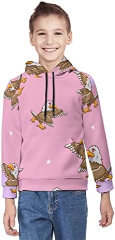 Vbadag Cartoon Funny Eagle Pink Boys Girls Hoodie 3D Printed Long Sleeve Pullover Fashion Hooded Sweatshirt with Pocket, Children's Hoodies For Autumn Winter Spring - XL