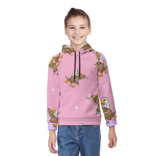 Vbadag Cartoon Funny Eagle Pink Boys Girls Hoodie 3D Printed Long Sleeve Pullover Fashion Hooded Sweatshirt With Pocket, Children's Hoodies For Autumn Winter Spring - Xl #TOP12