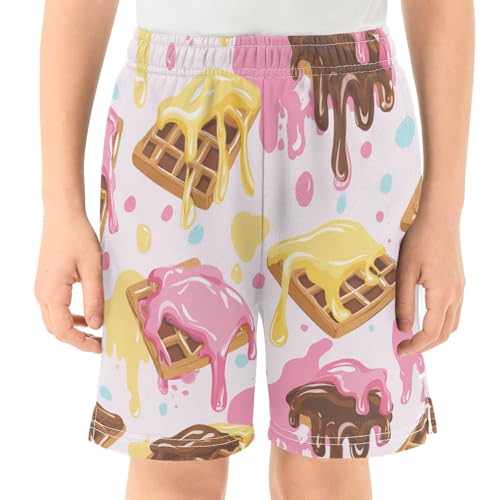 DOMIKING Waffle Drips Pink Kids Shorts Pull-on Boys Shorts with Elastic Waist Casual Athletic Pants for Summer Playwear2