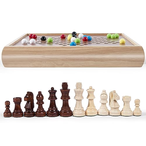Vamslove Juego de Mesa 2 en 1 Ajedrez y Damas Chinas Madera miniatura 6
