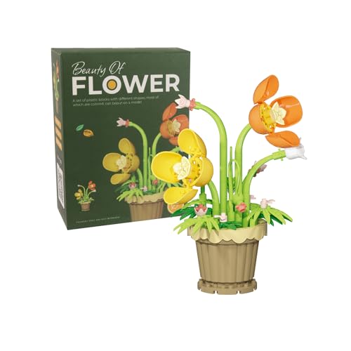 BOROLA Mini Building Block Flower Potted Plants Set, Colorful Cute Small Toy Plant Basket, Creative Block Flower Collection Home Office Decor Desktop Trinkets Birthday Gifts(Yu Beauty Blocks)