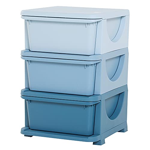 HOMCOM Torre de Almacenamiento Infantil con 3 Cajones Organizador de Juguetes para Niños +3 Años Gran Almacenaje con Asas para Juguetes Ropa Libros 37x37x56,5 cm Azul