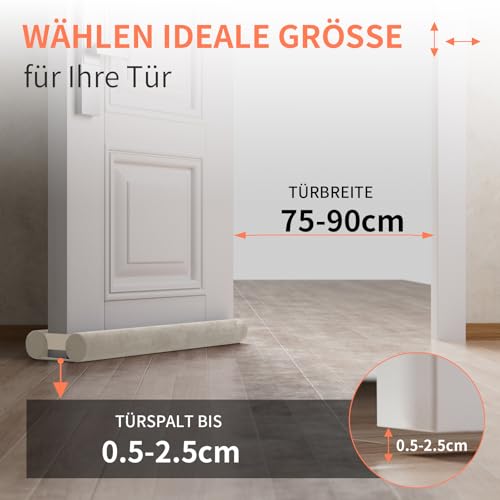 BKSAI Zugluftstopper für Türen 90CM Ohne Kleben Türdichtung Unten Zuschneidbar für Haustüren 80cm 75cm 85cm 83cm Luftzugstopper Windstopper Türluftstopper Türbodendichtung Windschutz Tür
