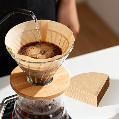Image of 200 Count Coffee Filters V-60, Disposable Cone Coffee Filters 2-4 Cup, Unbleached Natural Paper Size 02 Paper Filters for Pour Over and Drip Coffee Maker