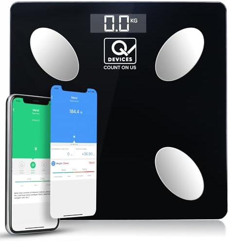 Q DEVICES Bluetooth Smart Weighing Machine for Body Weight, Digital Body Composition Analyzer with 9 Health Metrics, BMI & Fat%, App Sync, Free Diet Consultation, 1-Year Warranty (Black)