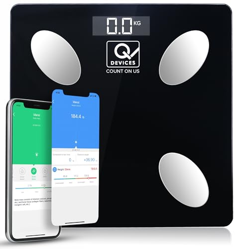 Image of Q DEVICES Bluetooth Smart Weighing Machine for Body Weight, Digital Body Composition Analyzer with 9 Health Metrics, BMI & Fat%, App Sync, Free Diet Consultation, 1-Year Warranty (Black)