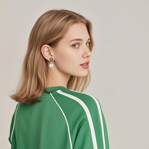 Fashion Design Faux Black Pearl Earrings Black Flower Earrings Elegant Drop Design Timeless Jewelry Lightweight and Comfortable for Weddings Parties and Everyday Wear4