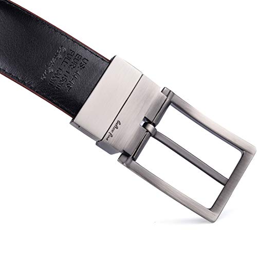 Image of beltox fine Men's Dress Belt Leather Reversible 1.25 inch Wide Rotated Buckle Gift Box