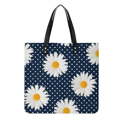 Sac à main shopper marguerite blanche pour femmes - Tote bag de voyage en toile 39x39cm