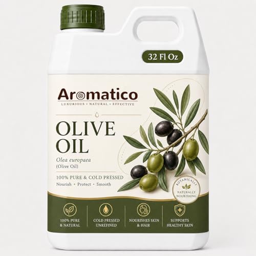 Image of AROMATICO Olive Oil for Skin, Hair and Body Care, Multipurpose Carrier Oil for Massage, Scalp Care, Dry Skin Routine, DIY Beauty and Natural Glow - 946 ml