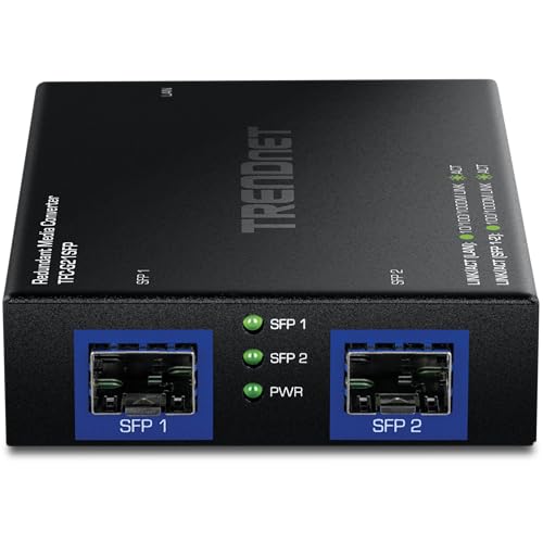 Image of TRENDnet 1000BASE-T to Dual SFP Fiber Media Converter with Redundant Mode, TFC-G21SFP, 1 x Gigabit RJ45 Port, 2 x Gigabit SFP Ports, NDAA & TAA Compliant