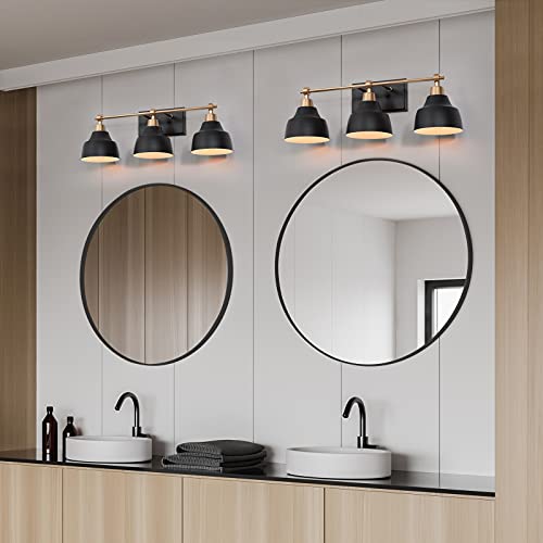 Image of KSANA Bathroom Light Fixture, 3-Light Black Bathroom Vanity Lights with Gold Socket, 24.5'' Large Modern Farmhouse Bathroom Lighting with Black Metal Shade