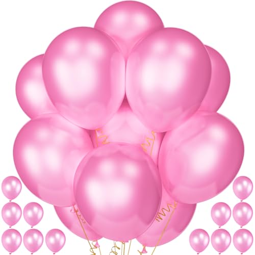 Image of 120 Pack Pearl Pink Balloons, Bright 12 inch Royal Pink Latex Party Balloons for Birthday Wedding Baby Shower Halloween.