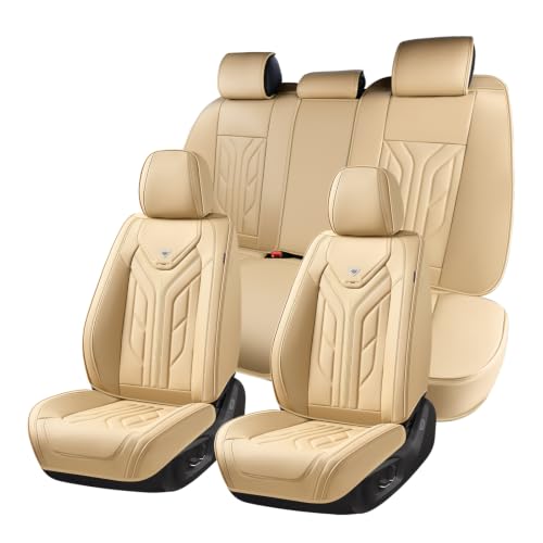 Image of Coverado Car Seat Covers Full Set, Automotive Seat Covers Car Seat Protector Car Seat Cushion, Waterproof Leather Seat Covers for Cars, Universal Fit for Most Sedans SUV Pick-up Truck(Beige)