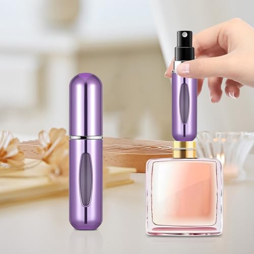 Image of Portable Mini Perfume Atomizer Bottle, 5ml /0.17oz Refillable Spray, Scent Pump Case, Travel Atomizer (Matte Purple)