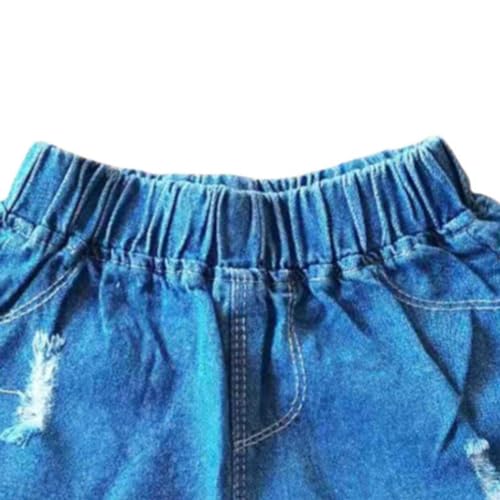 Kids Cute Denim Shorts with Pocket Toddler Girls High Elastic Waist Ripped Raw Hem Jeans Shorts for Girls Summer3