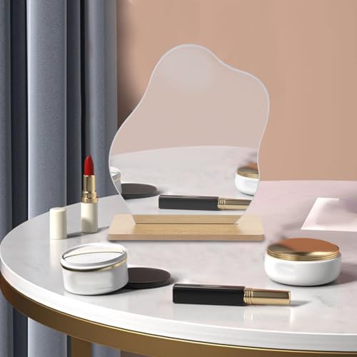Espejo de maquillaje irregular con base de madera miniatura 7